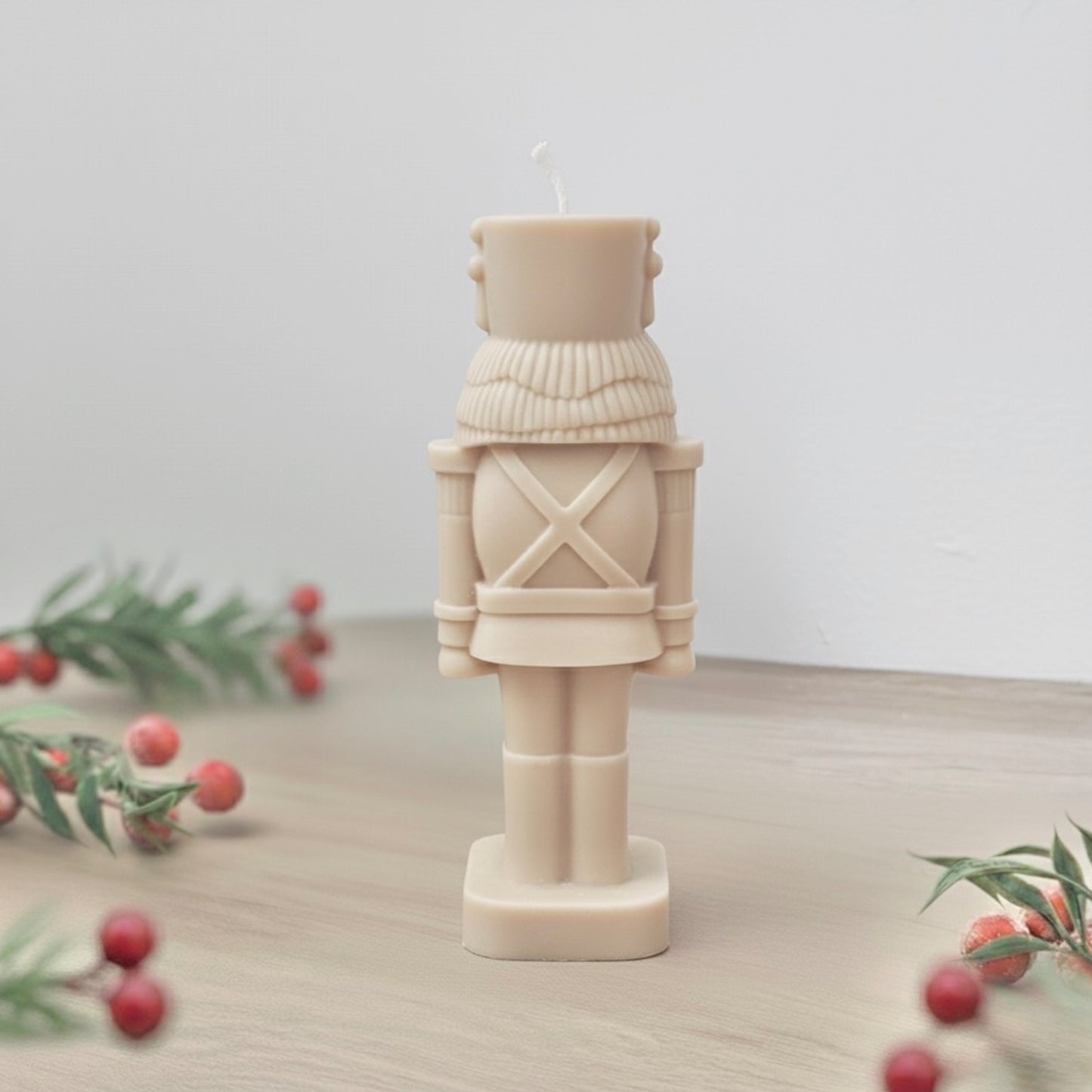Beige Christmas Nutcracker Candle - Traditional Christmas Decor