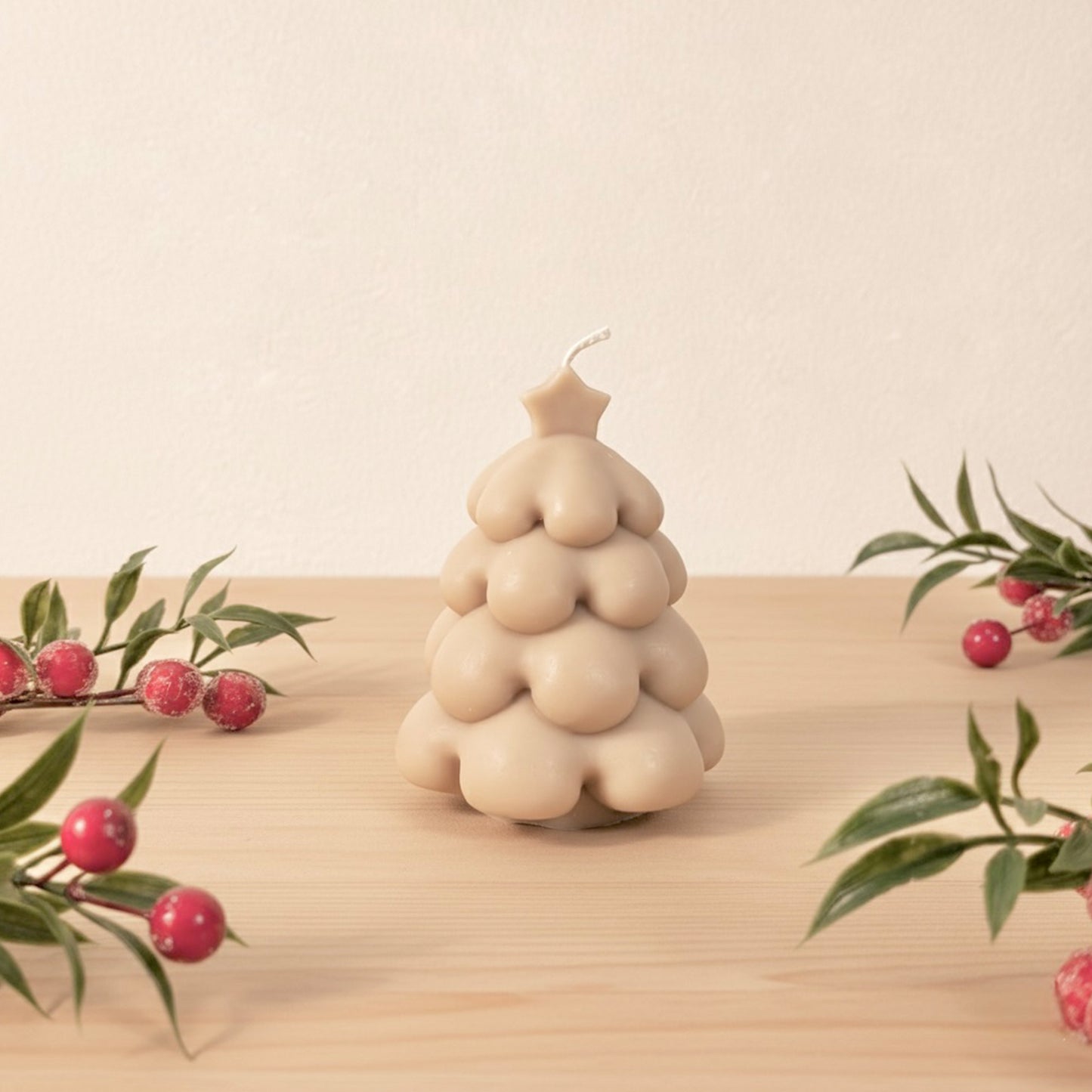 Beige Christmas Tree Candle and Christmas Decoration - Christmas Candles