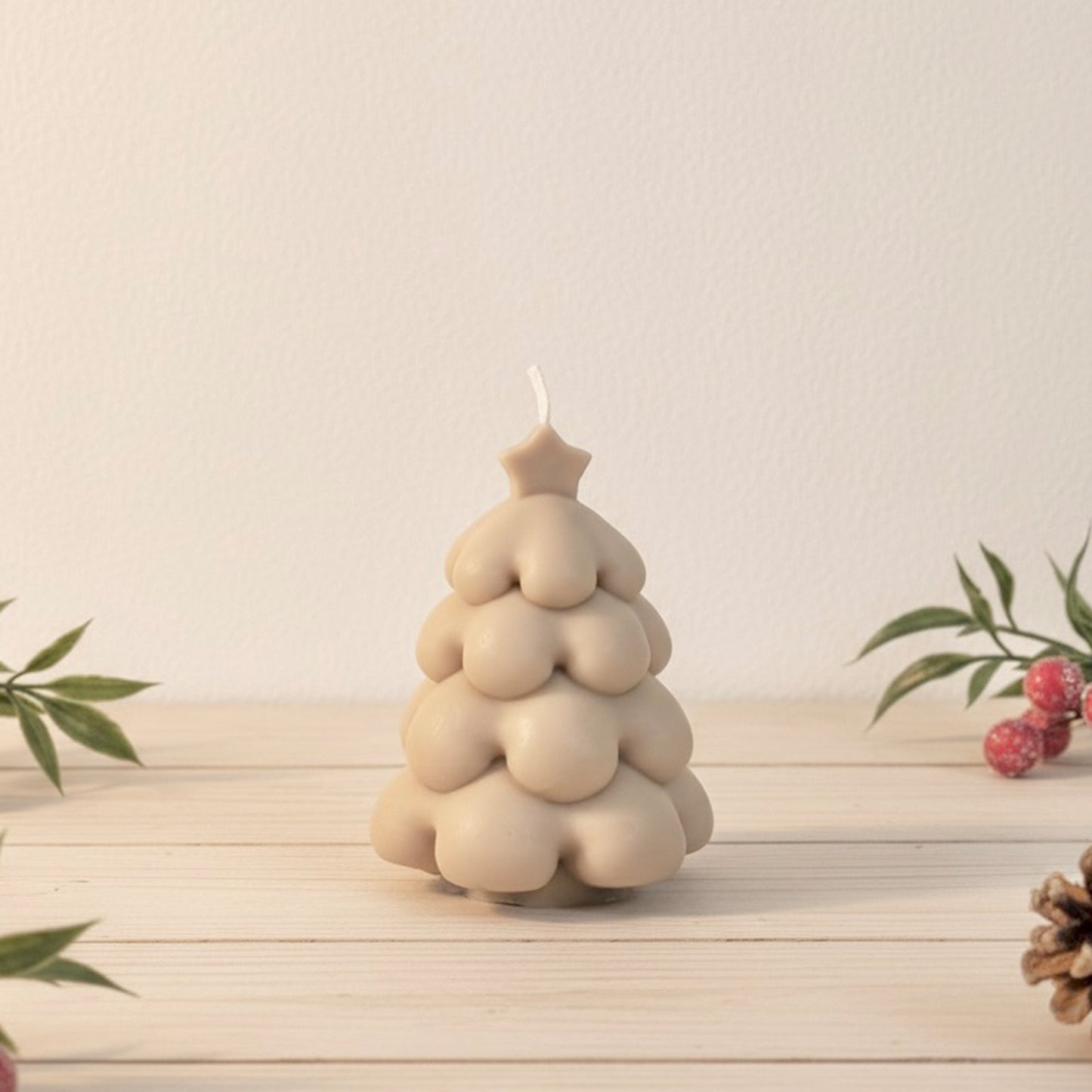 Beige Christmas Tree Candle and Christmas Decoration - Christmas Candles