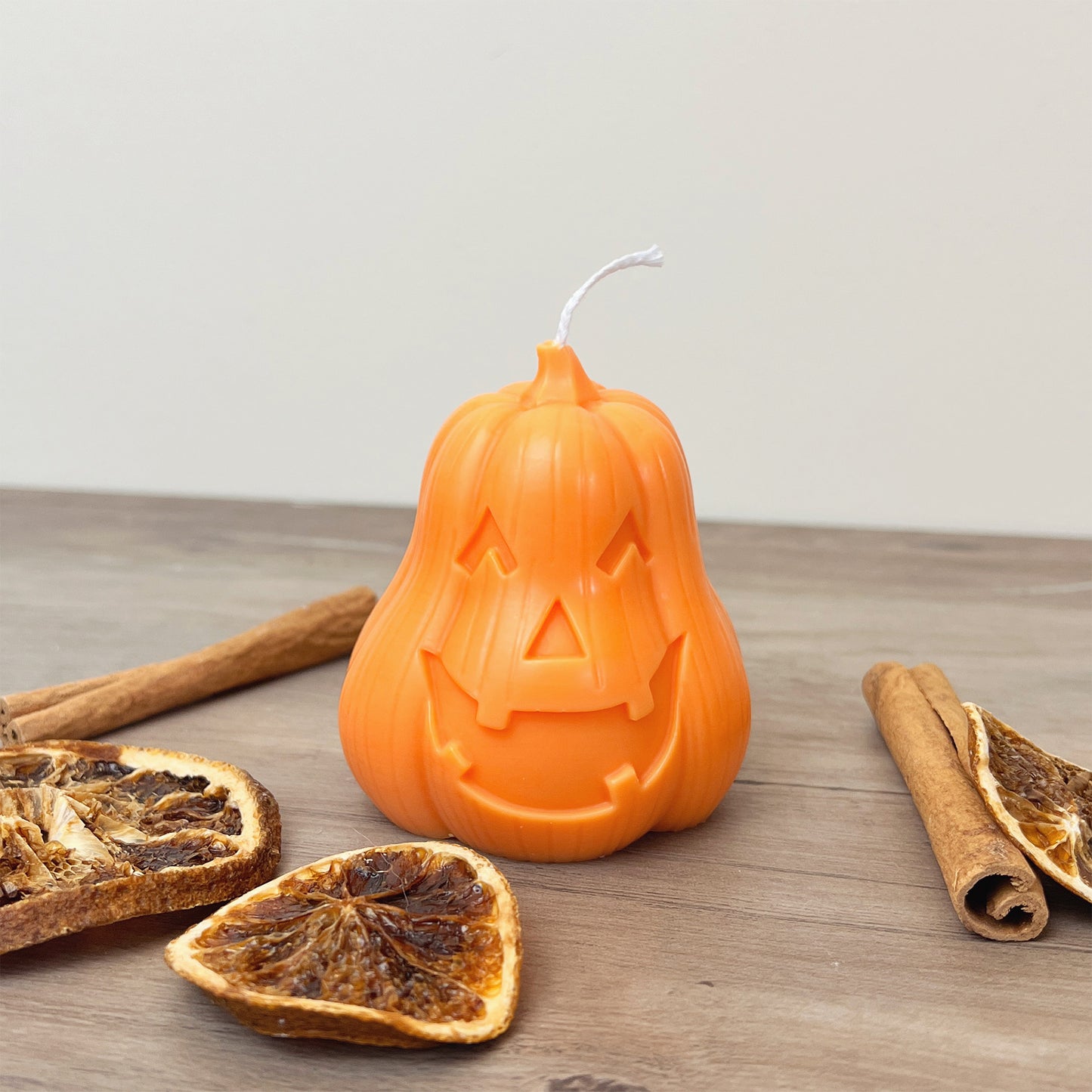Carved Pumpkin Candle with Spooky Face - Orange Halloween Decoration Candles