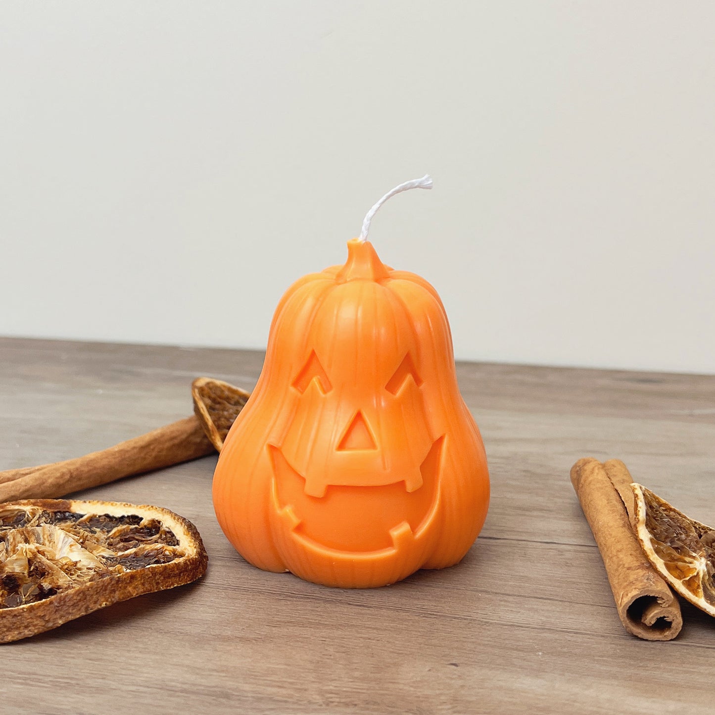 Carved Pumpkin Candle with Spooky Face - Orange Halloween Decoration Candles