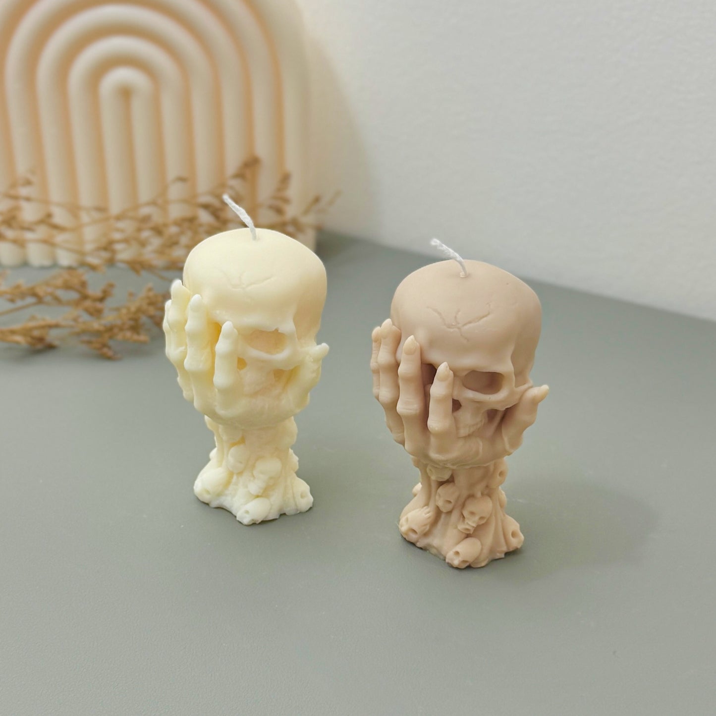 Skull Candle in Skeleton Hand – Halloween Candle & Gothic Gift
