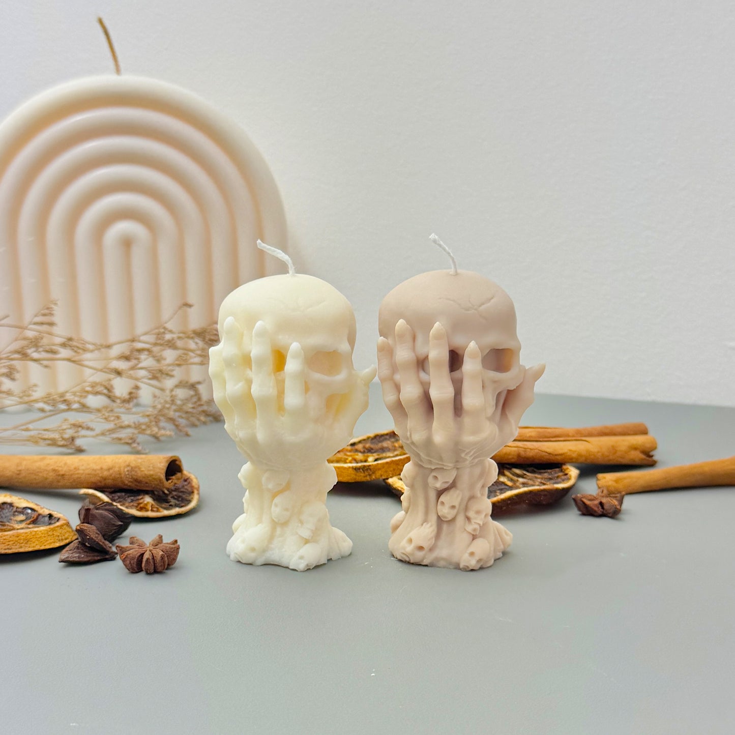 Skull Candle in Skeleton Hand – Halloween Candle & Gothic Gift