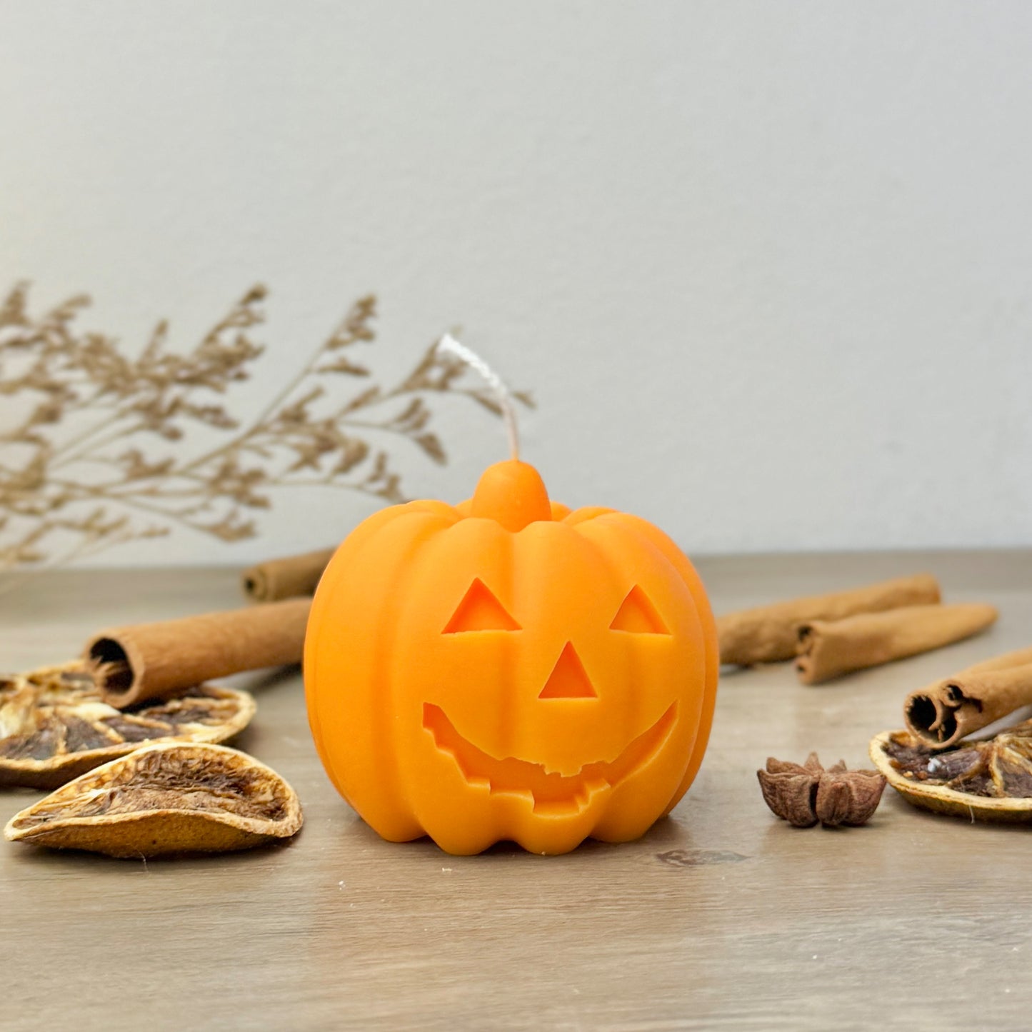 Orange Carved Pumpkin Candles - Halloween Pumpkin Decorations - Spiced Pumpkin Candle