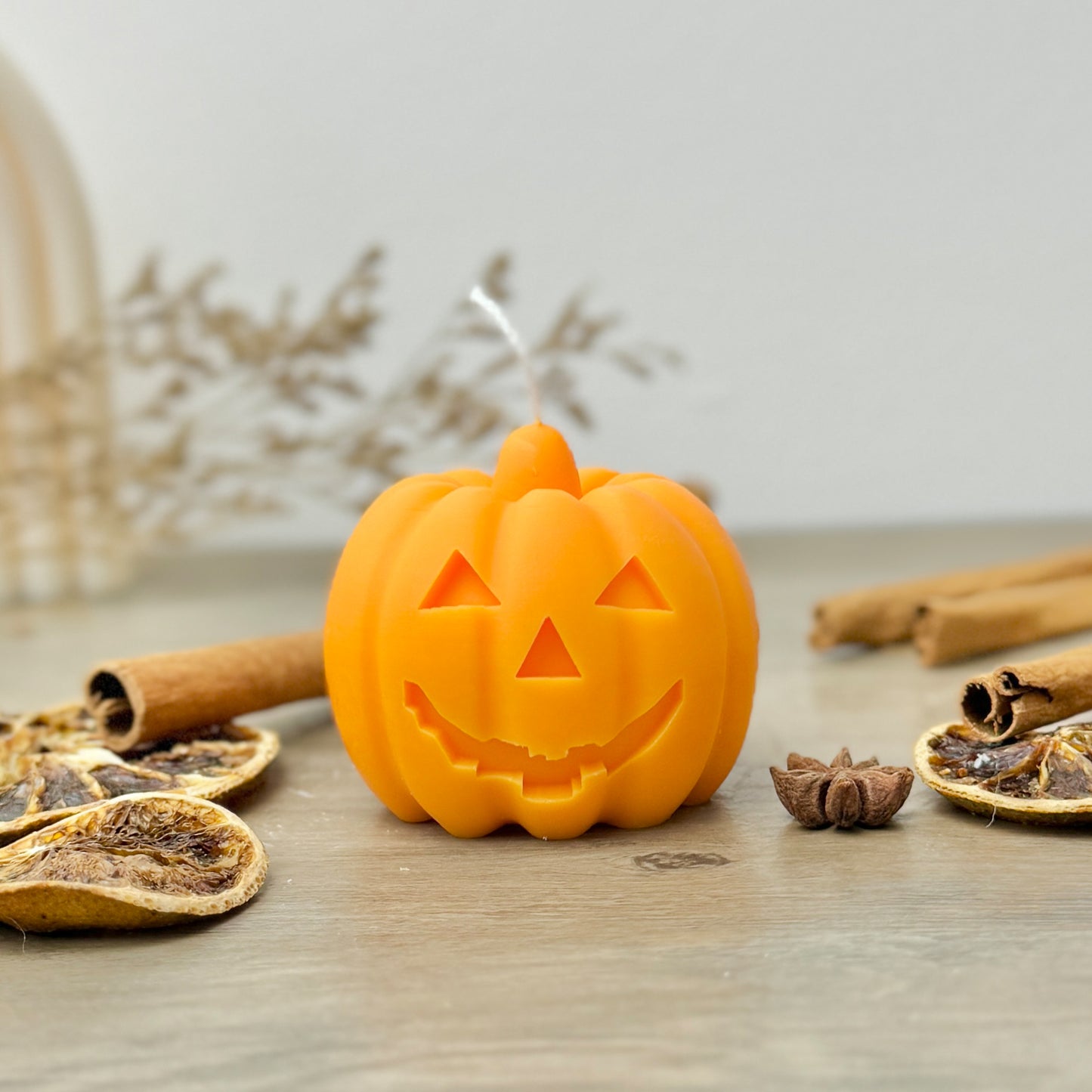 Orange Carved Pumpkin Candles - Halloween Pumpkin Decorations - Spiced Pumpkin Candle