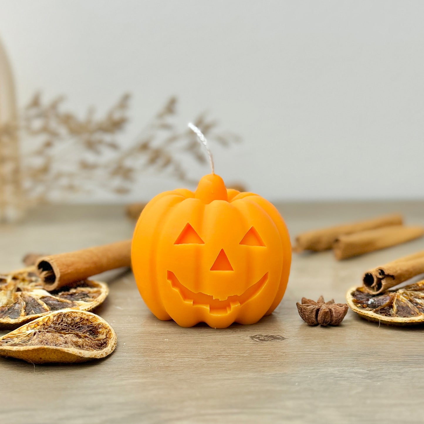 Orange Carved Pumpkin Candles - Halloween Pumpkin Decorations - Spiced Pumpkin Candle