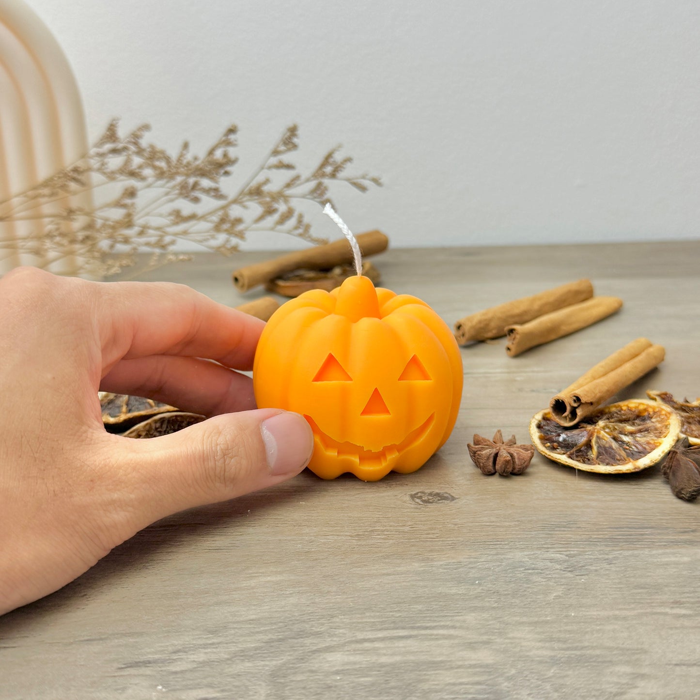 Orange Carved Pumpkin Candles - Halloween Pumpkin Decorations - Spiced Pumpkin Candle