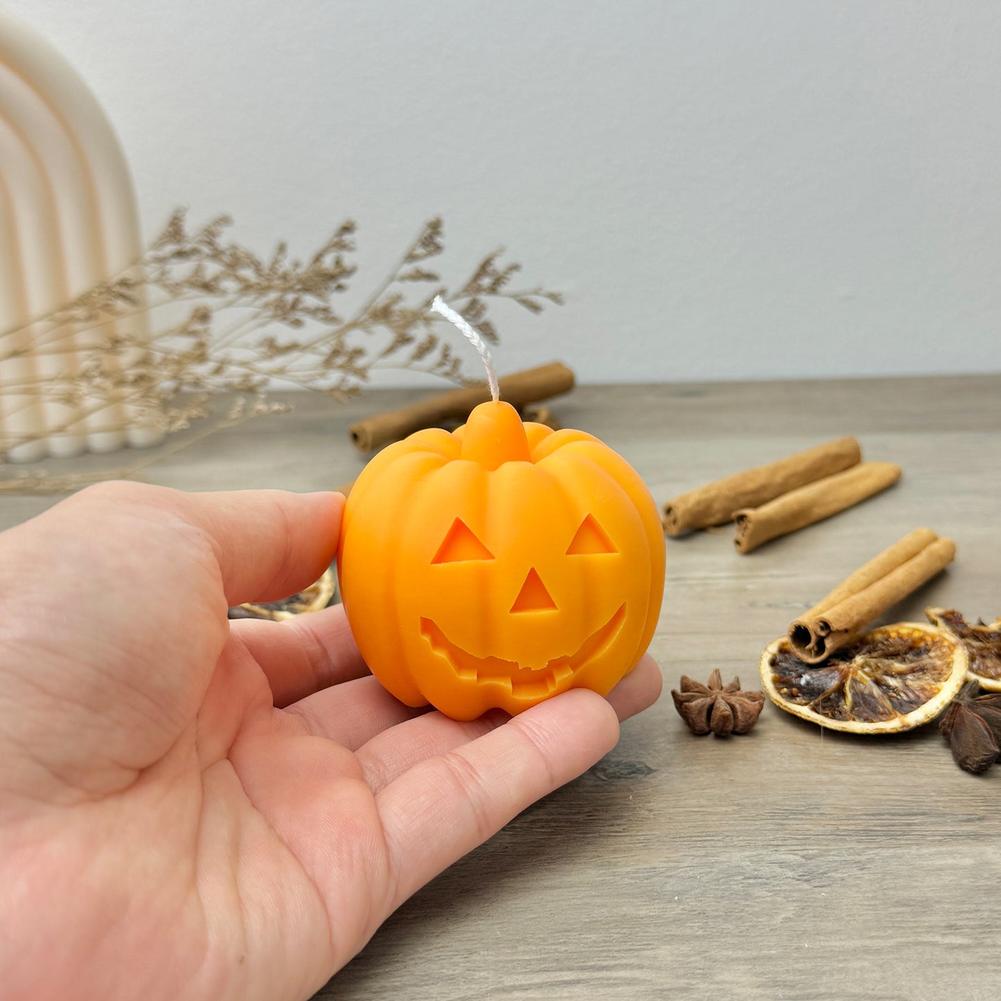 Orange Carved Pumpkin Candles - Halloween Pumpkin Decorations - Spiced Pumpkin Candle