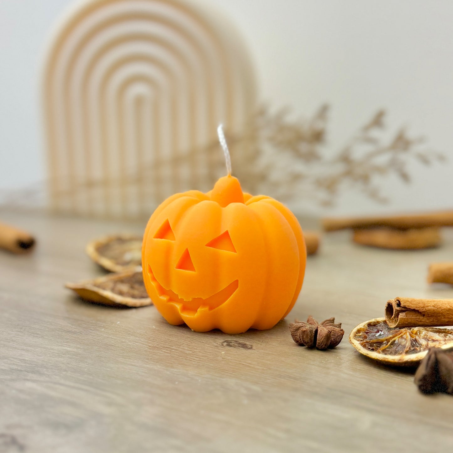 Orange Carved Pumpkin Candles - Halloween Pumpkin Decorations - Spiced Pumpkin Candle