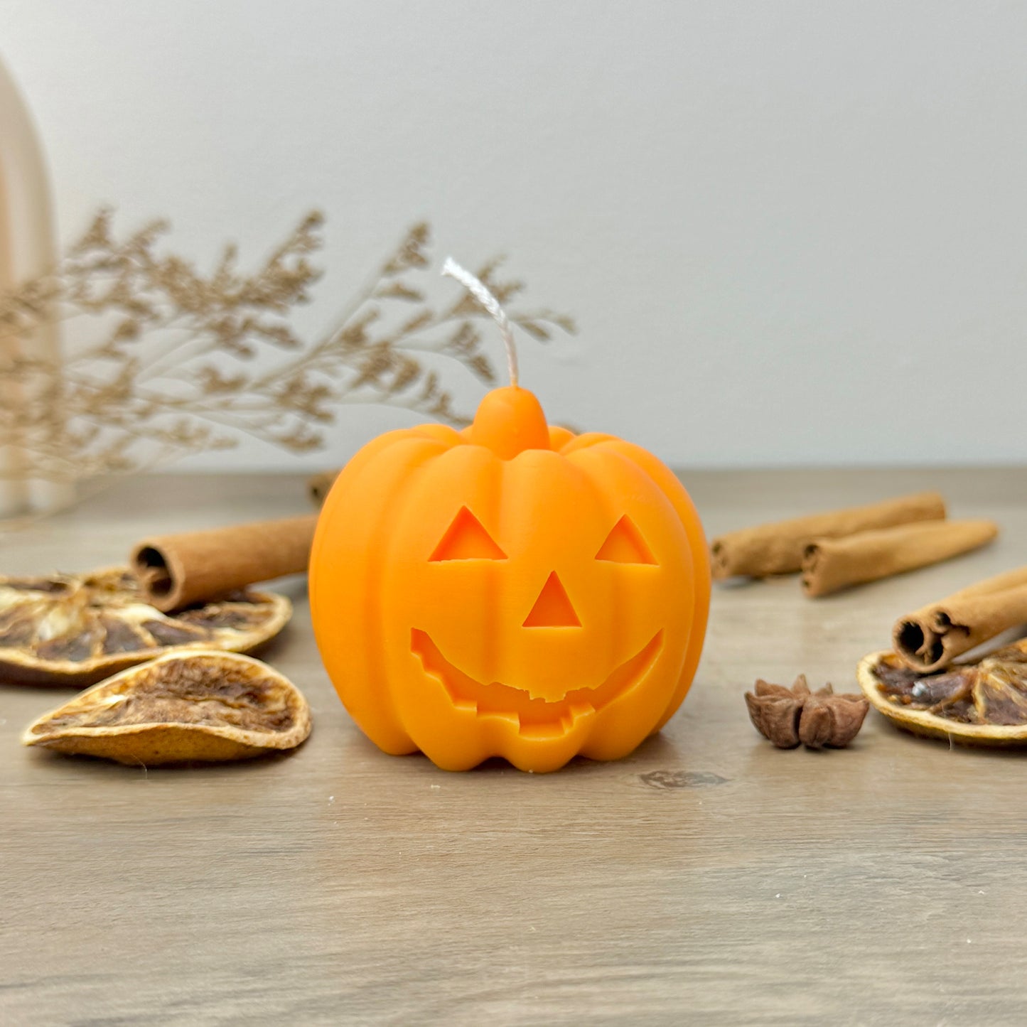 Orange Carved Pumpkin Candles - Halloween Pumpkin Decorations - Spiced Pumpkin Candle