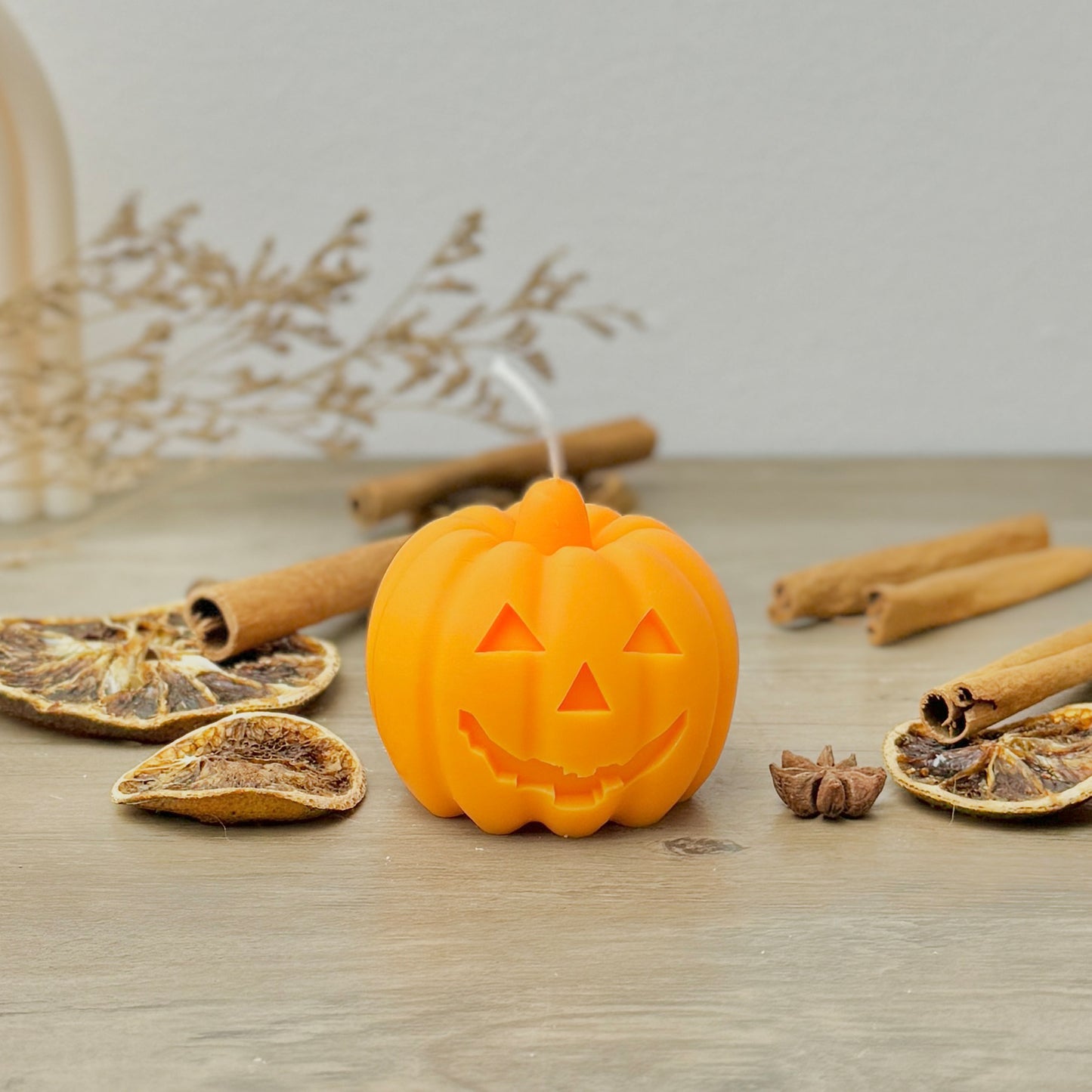 Orange Carved Pumpkin Candles - Halloween Pumpkin Decorations - Spiced Pumpkin Candle