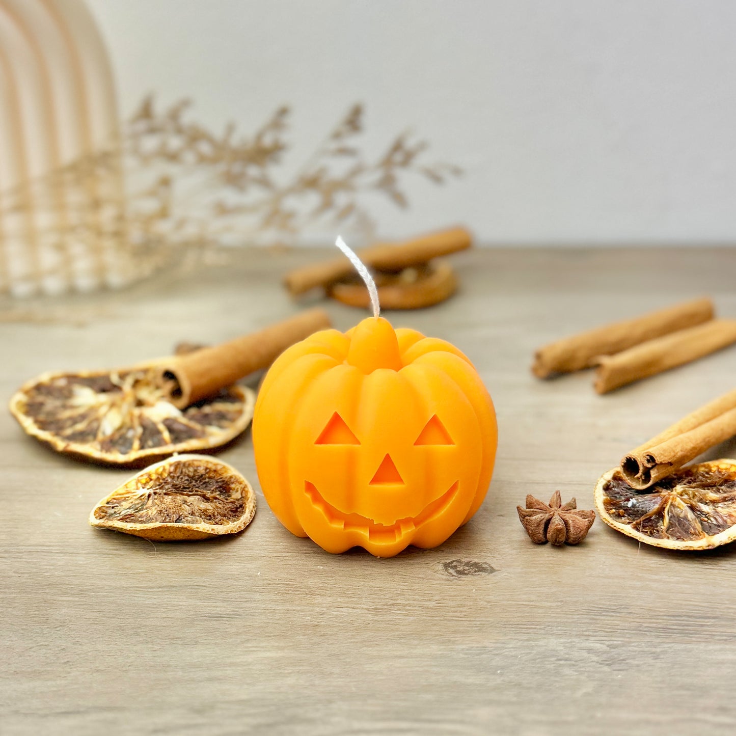 Orange Carved Pumpkin Candles - Halloween Pumpkin Decorations - Spiced Pumpkin Candle