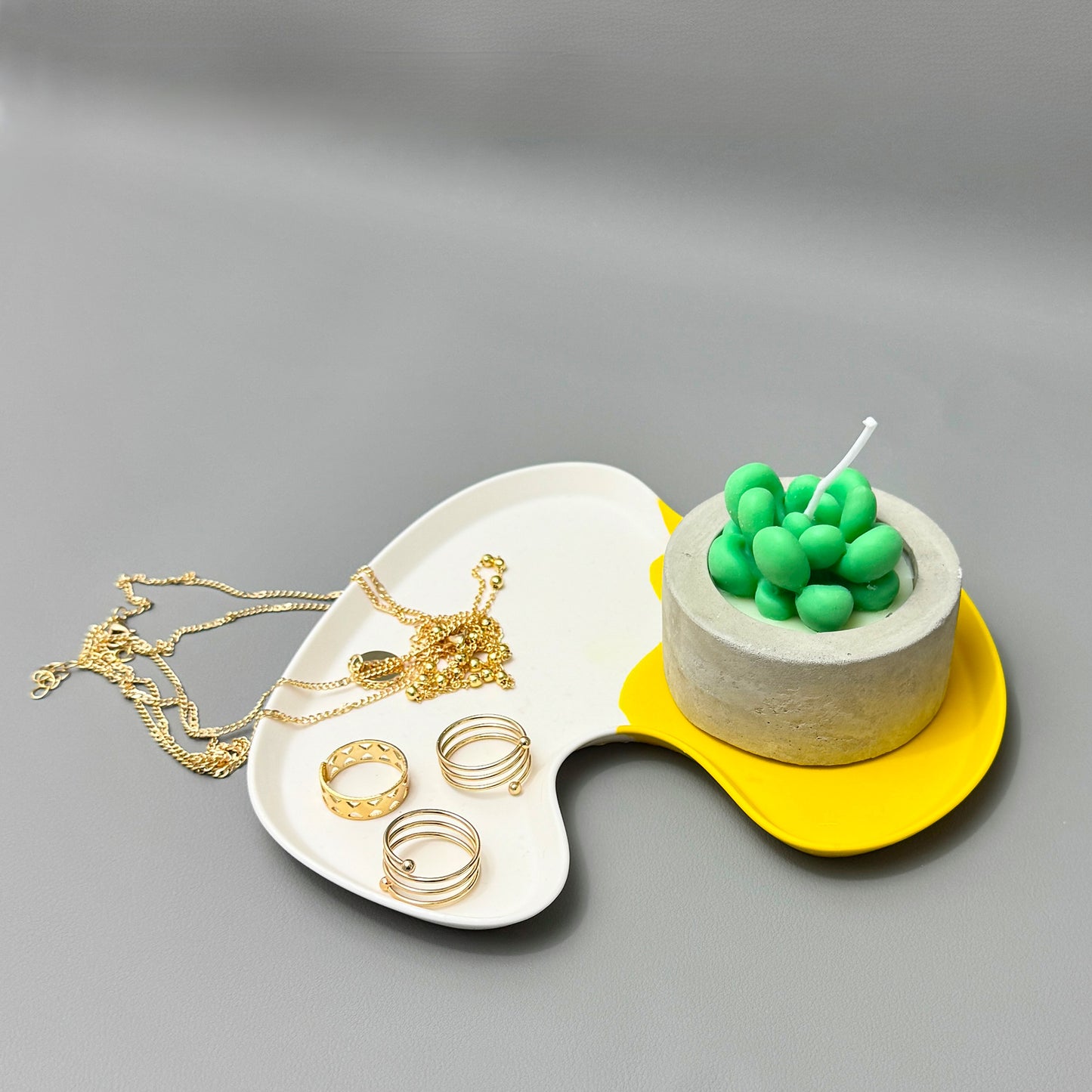 Two Tone Yellow & White Trinket Tray – Modern Decorative Jewellery Tray & Display Tray