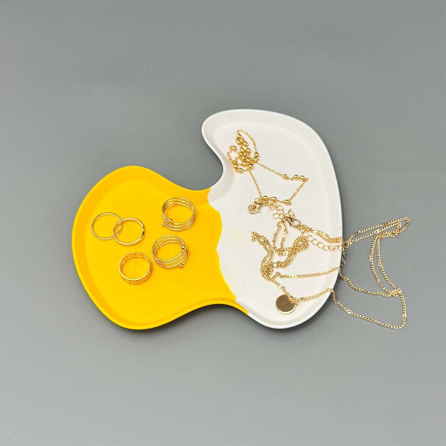 Two Tone Yellow & White Trinket Tray – Modern Decorative Jewellery Tray & Display Tray