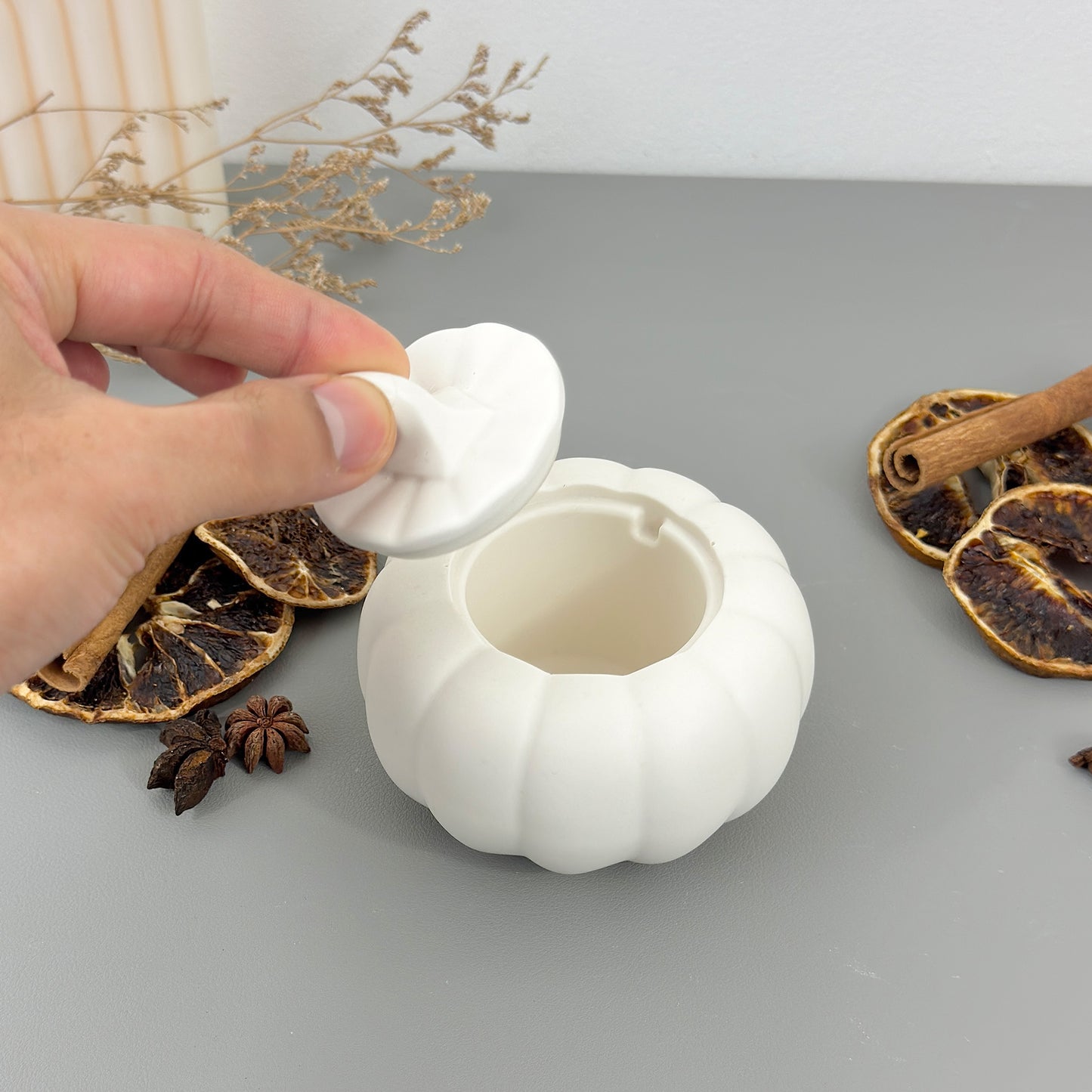 White Autumn Pumpkin Dish - Pumpkin Shaped Trinket Dish