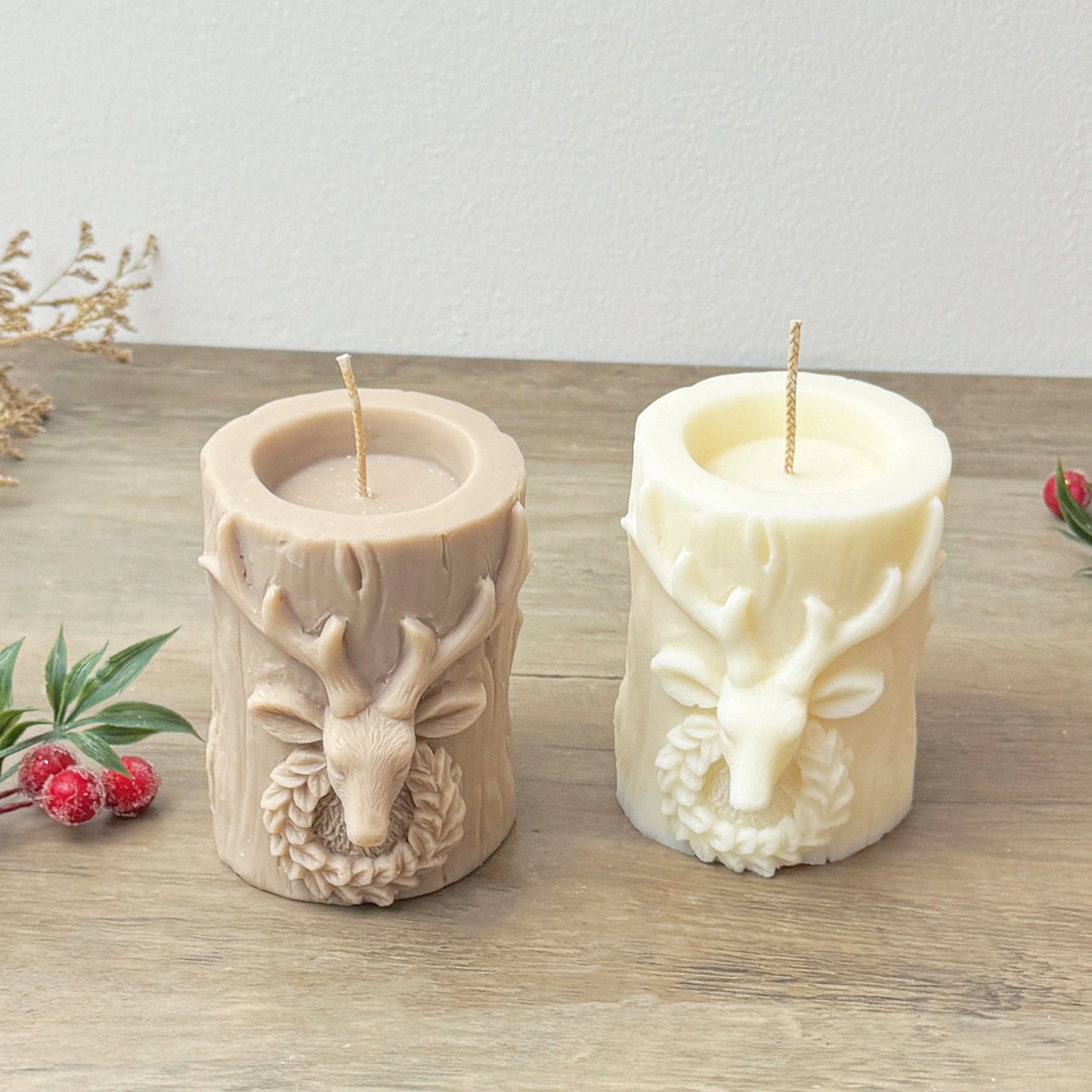 Traditional Christmas Candle - Stag Christmas Pillar Candle - Christmas Reindeer Decoration