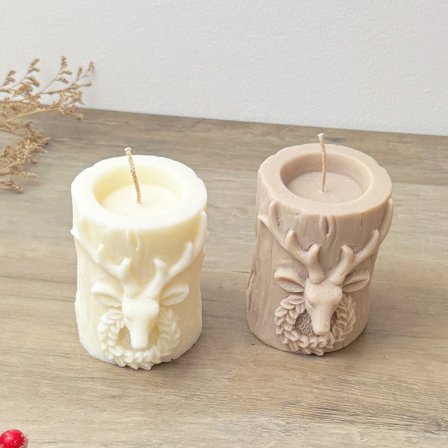 Traditional Christmas Candle - Stag Christmas Pillar Candle - Christmas Reindeer Decoration