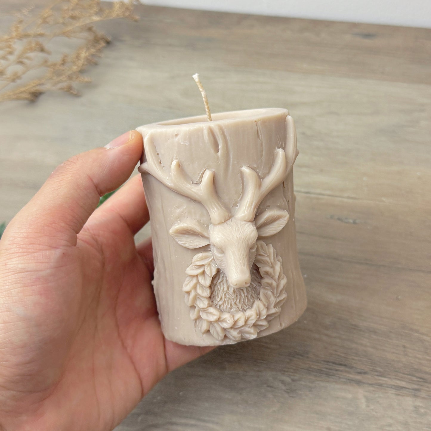 Traditional Christmas Candle - Stag Christmas Pillar Candle - Christmas Reindeer Decoration