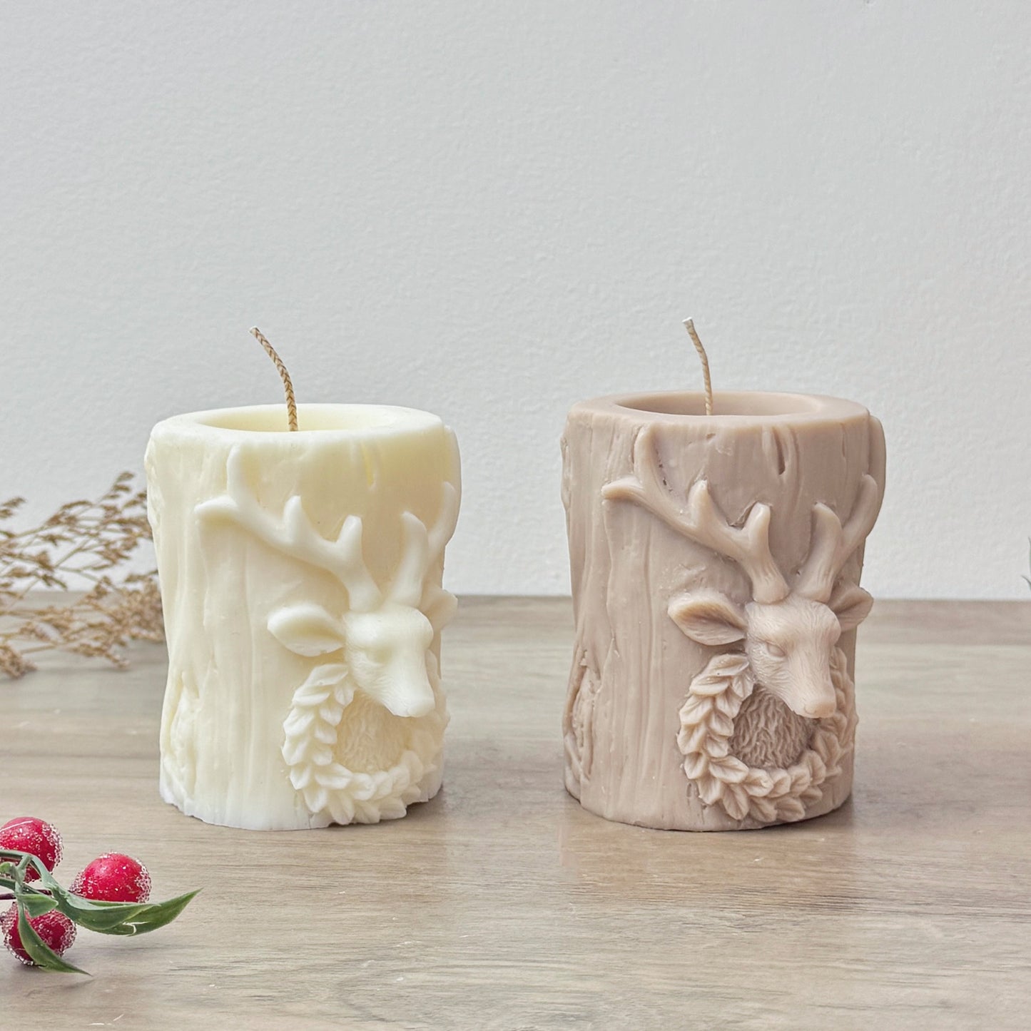 Traditional Christmas Candle - Stag Christmas Pillar Candle - Christmas Reindeer Decoration