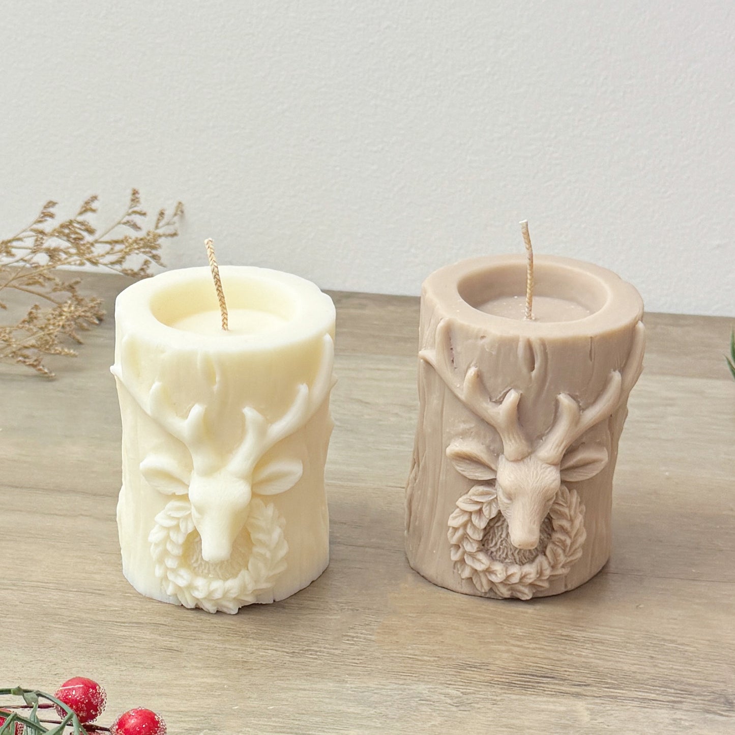 Traditional Christmas Candle - Stag Christmas Pillar Candle - Christmas Reindeer Decoration