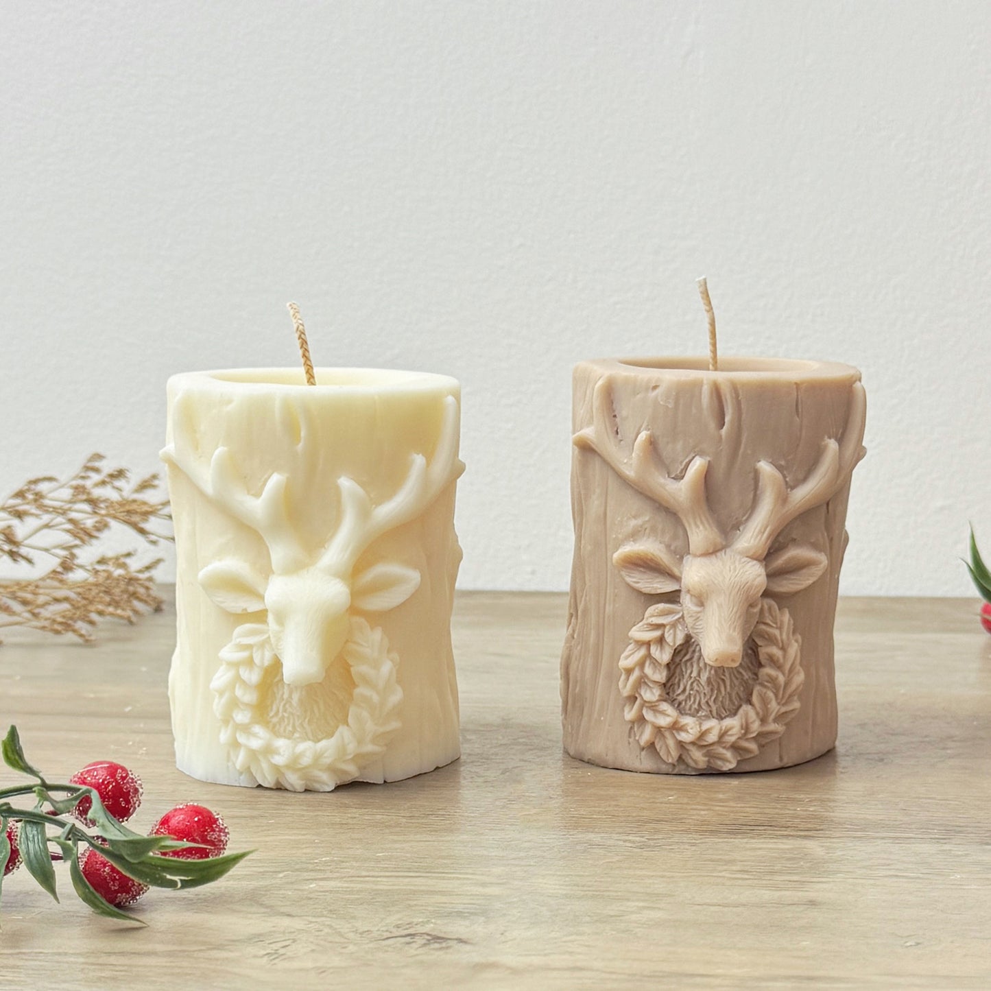 Traditional Christmas Candle - Stag Christmas Pillar Candle - Christmas Reindeer Decoration