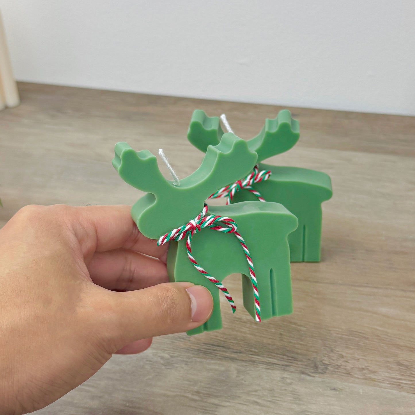 Green Christmas Reindeer Candle - Festive Reindeer Shaped Candles - Stocking Filler