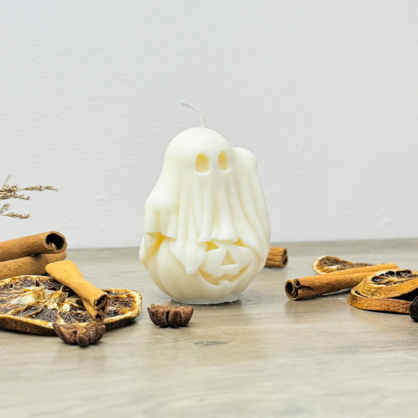 White Halloween Ghost and Pumpkin Candle - Halloween Decoration