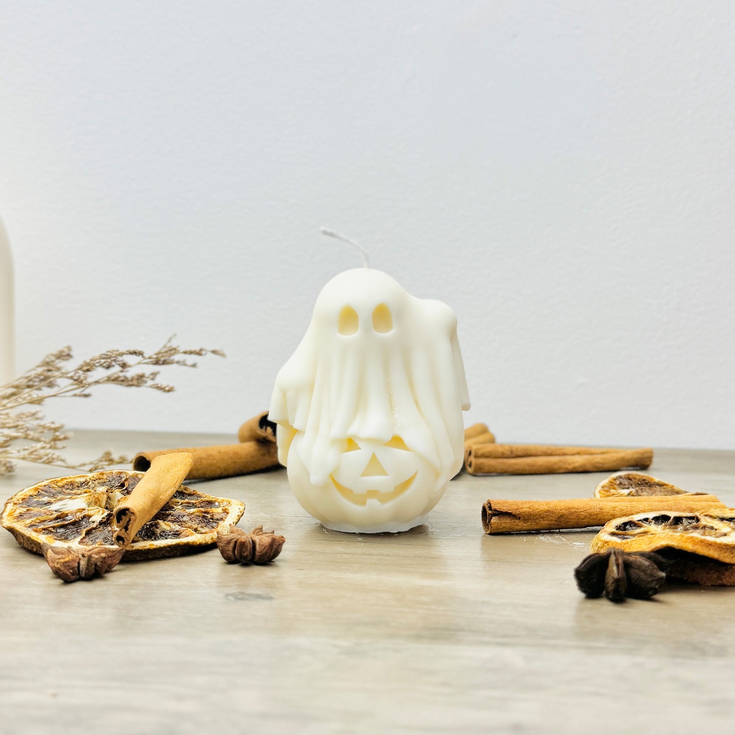 White Halloween Ghost and Pumpkin Candle - Halloween Decoration