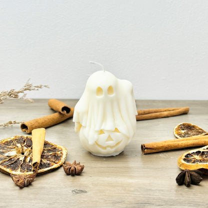 White Halloween Ghost and Pumpkin Candle - Halloween Decoration