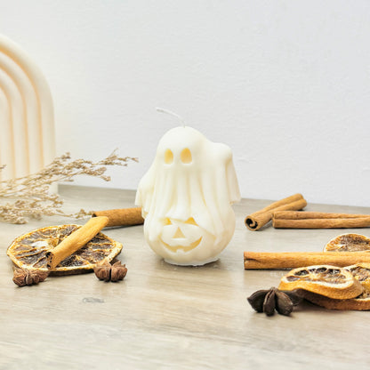 White Halloween Ghost and Pumpkin Candle - Halloween Decoration