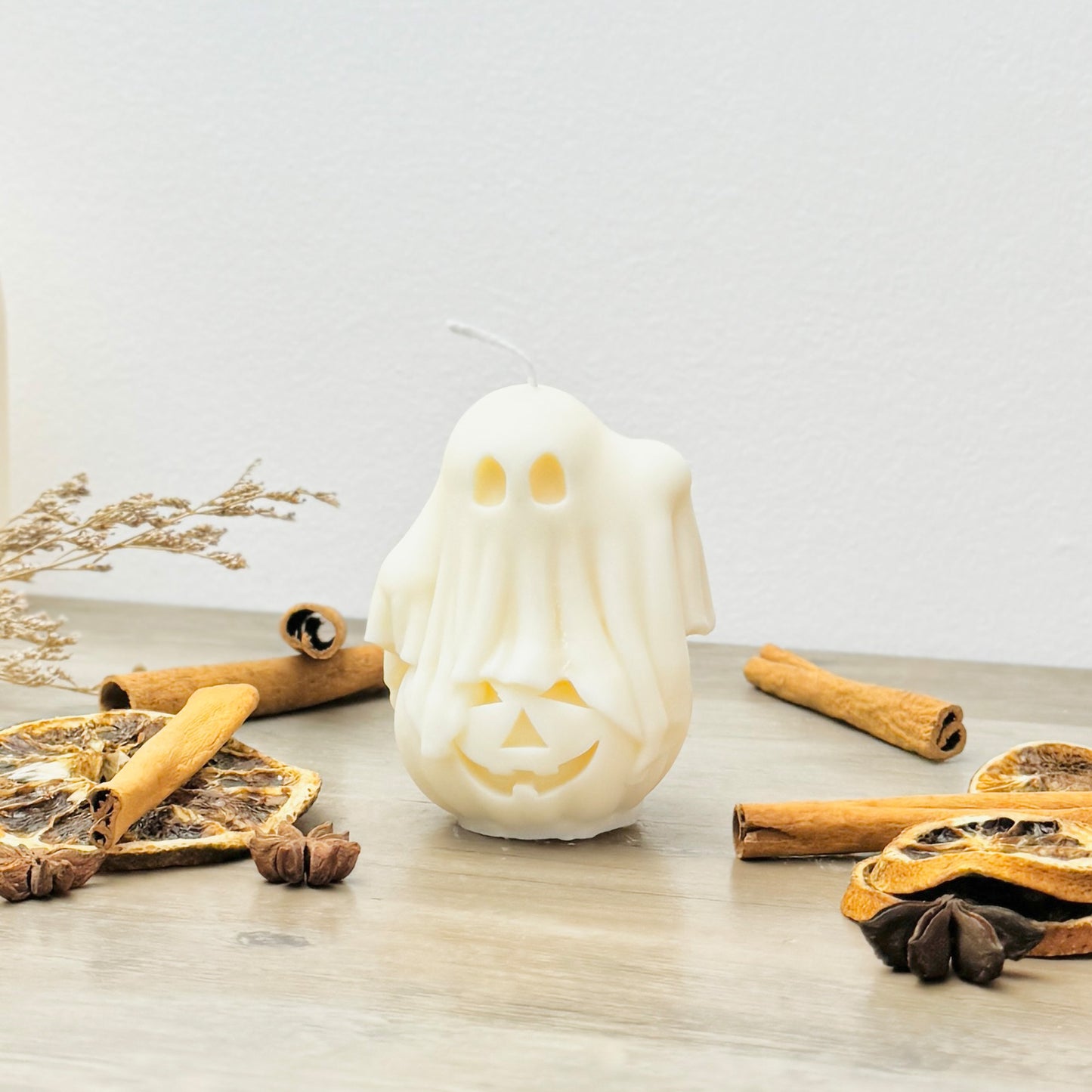 White Halloween Ghost and Pumpkin Candle - Halloween Decoration