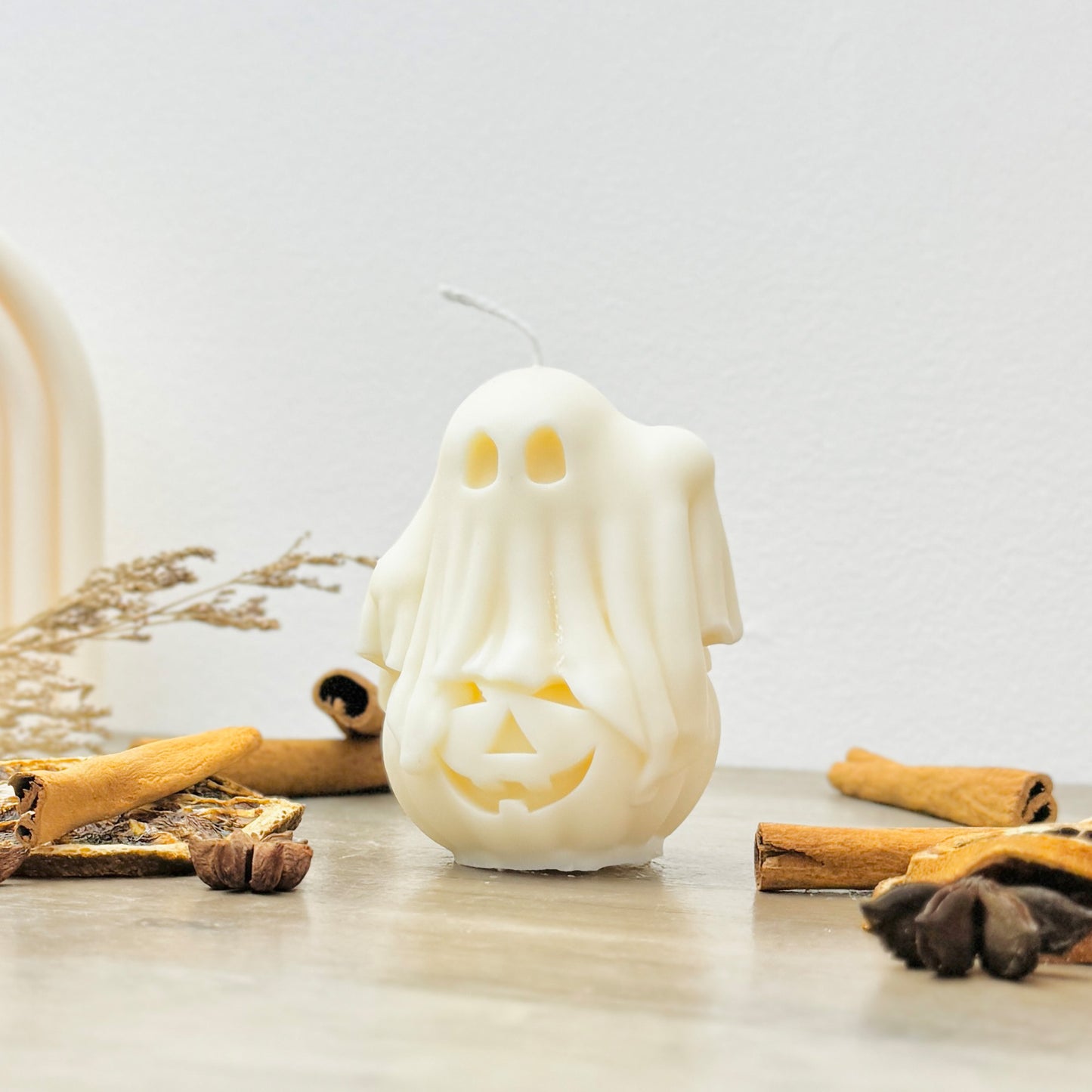 White Halloween Ghost and Pumpkin Candle - Halloween Decoration