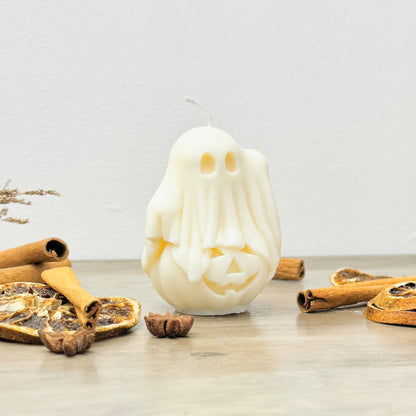 White Halloween Ghost and Pumpkin Candle - Halloween Decoration