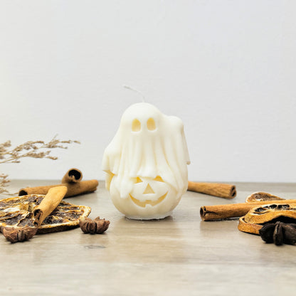 White Halloween Ghost and Pumpkin Candle - Halloween Decoration