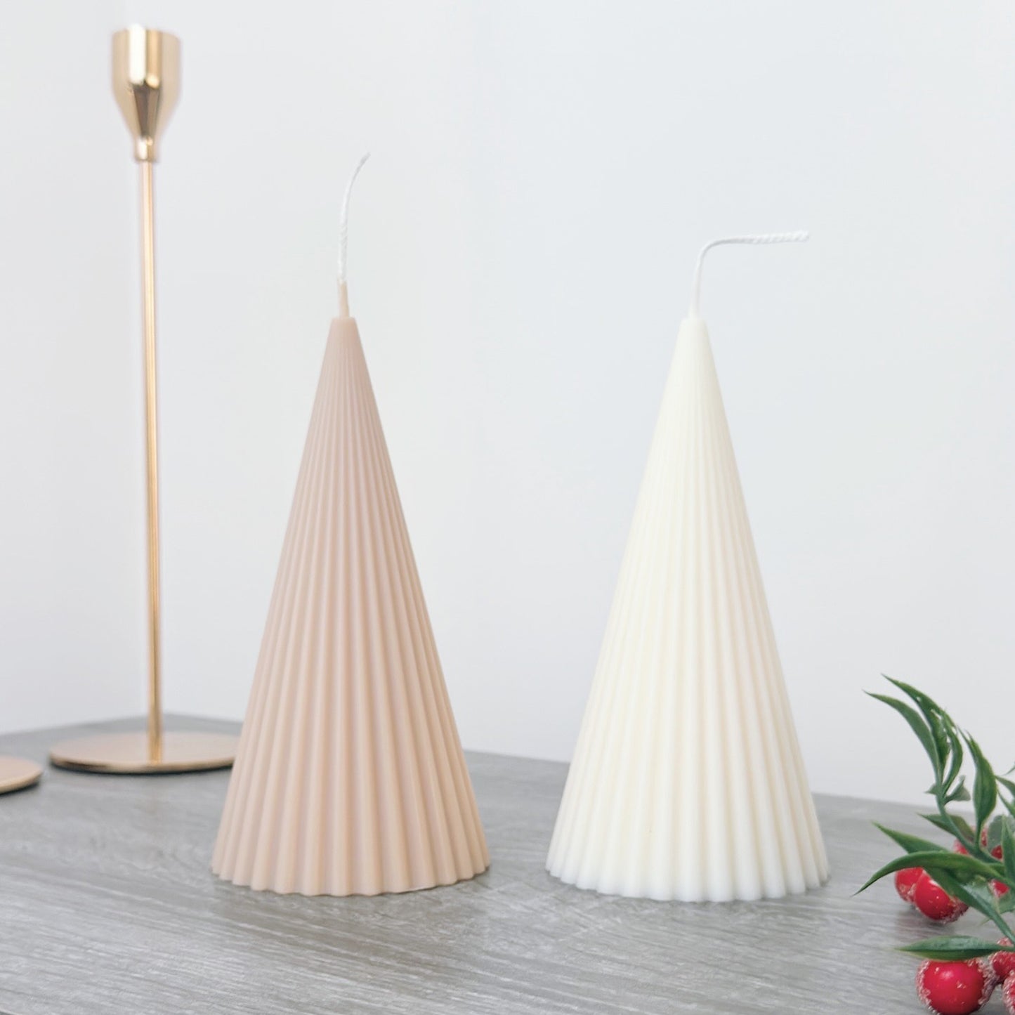 Ribbed Minimalist Christmas Tree Candle - Neutral Christmas Candle - Christmas Pillar Candle