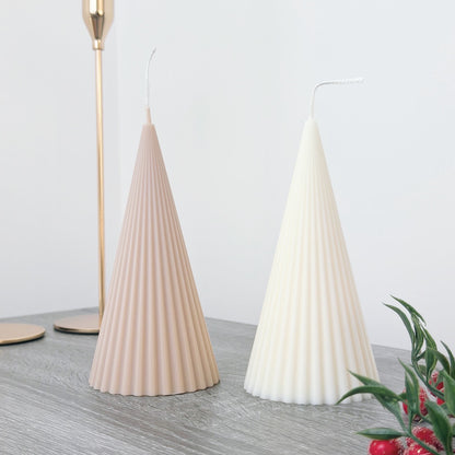 Ribbed Minimalist Christmas Tree Candle - Neutral Christmas Candle - Christmas Pillar Candle