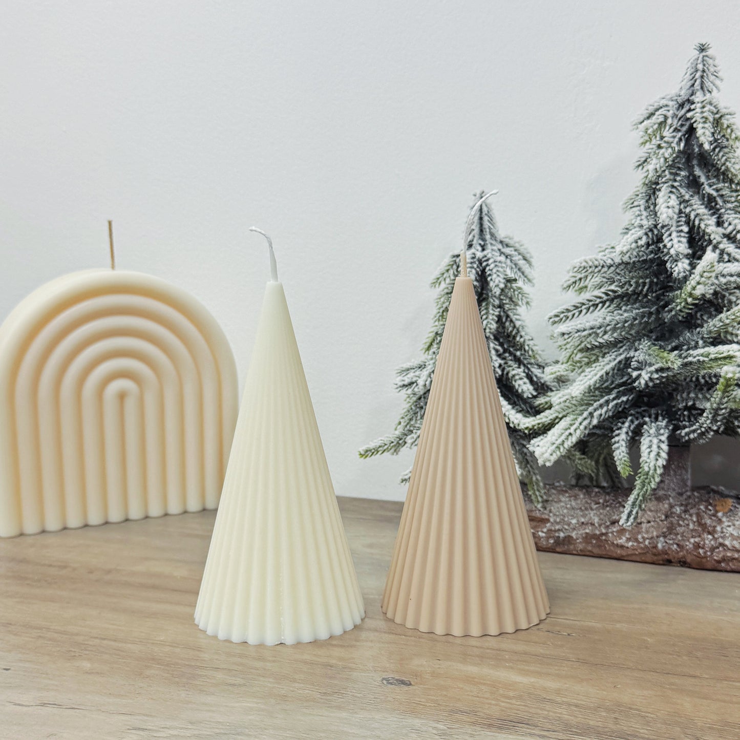 Ribbed Minimalist Christmas Tree Candle - Neutral Christmas Candle - Christmas Pillar Candle