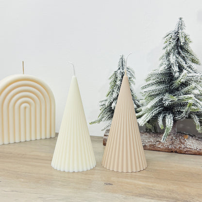 Ribbed Minimalist Christmas Tree Candle - Neutral Christmas Candle - Christmas Pillar Candle