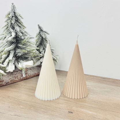 Ribbed Minimalist Christmas Tree Candle - Neutral Christmas Candle - Christmas Pillar Candle