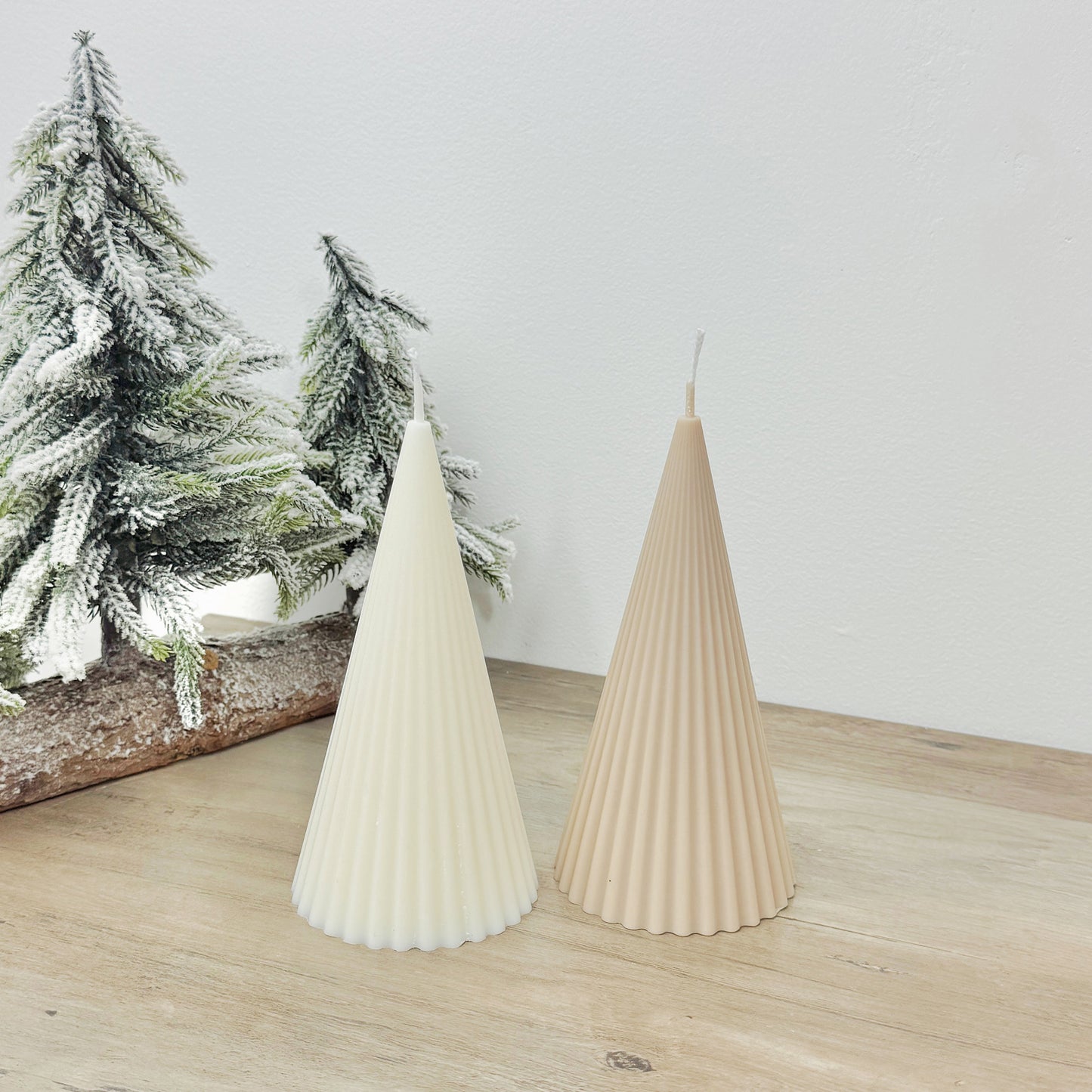 Ribbed Minimalist Christmas Tree Candle - Neutral Christmas Candle - Christmas Pillar Candle