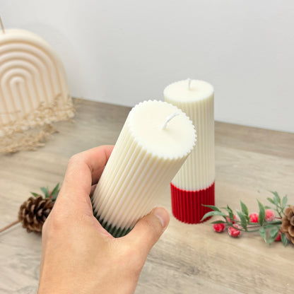 Ribbed Ombre Christmas Candles - Two Tone Christmas Pillar Candles - Minimalist Christmas Decor