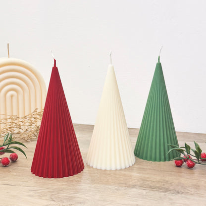 Minimalist Christmas Tree Candles - Modern Christmas Candle - Ribbed Pillar Candle