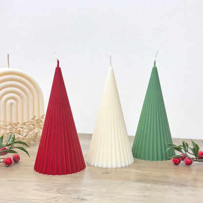 Minimalist Christmas Tree Candles - Modern Christmas Candle - Ribbed Pillar Candle