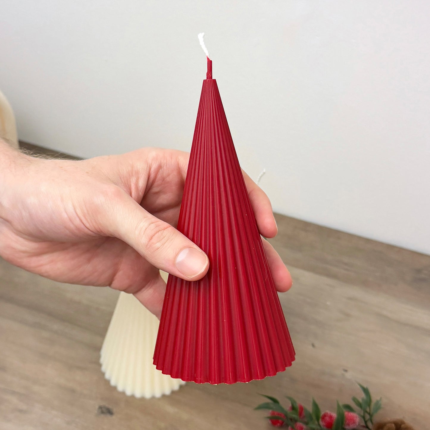 Minimalist Christmas Tree Candles - Modern Christmas Candle - Ribbed Pillar Candle