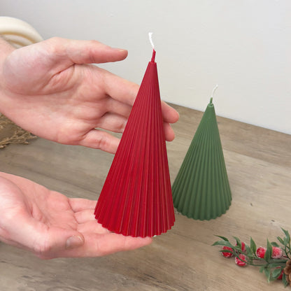 Minimalist Christmas Tree Candles - Modern Christmas Candle - Ribbed Pillar Candle