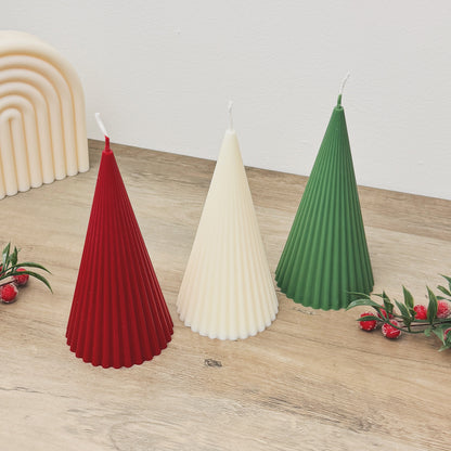 Minimalist Christmas Tree Candles - Modern Christmas Candle - Ribbed Pillar Candle