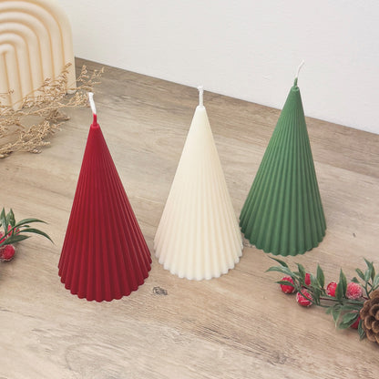 Minimalist Christmas Tree Candles - Modern Christmas Candle - Ribbed Pillar Candle