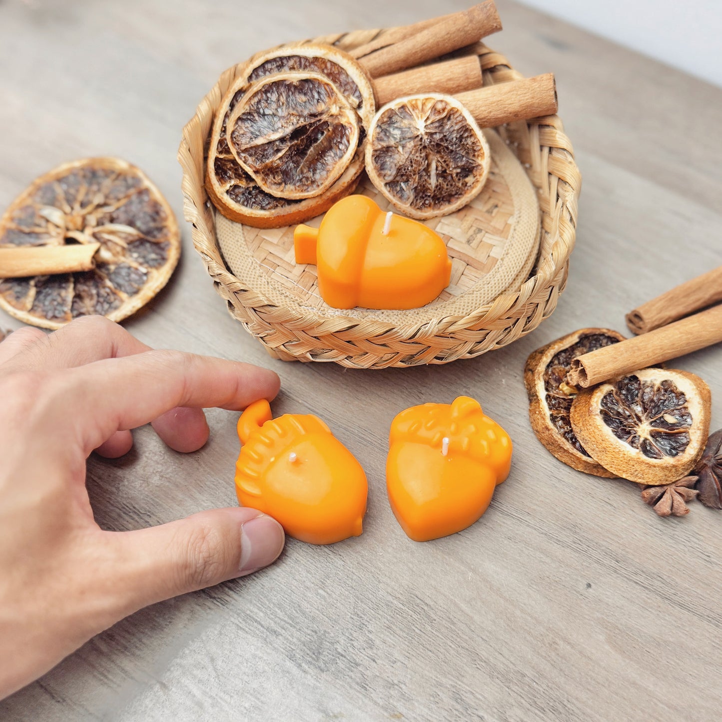 Orange Acorn Tea Light Candles - Autumn Acorn Candle - Autumn Decor