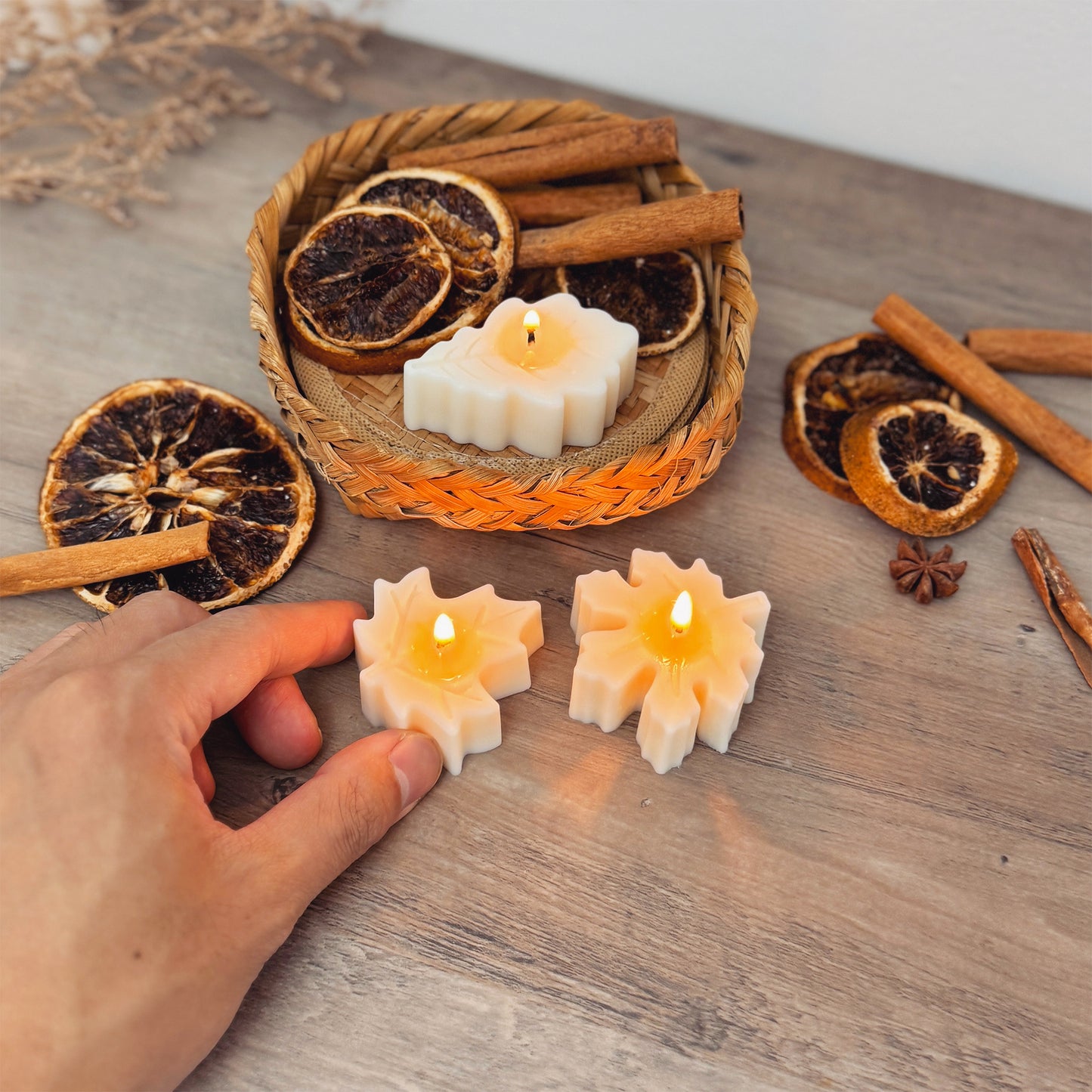 White Autumn Leaf Tea Light Candle Set of 3 - Autumn Decor - Autumn Candles