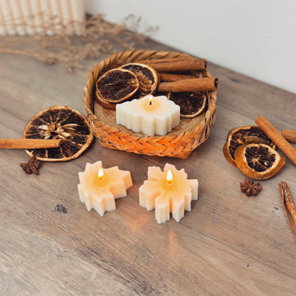 White Autumn Leaf Tea Light Candle Set of 3 - Autumn Decor - Autumn Candles